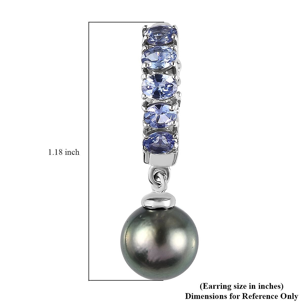 Tahitian Cultured Pearl 9-10mm and Tanzanite Earrings in Platinum Over Sterling Silver 2.85 ctw