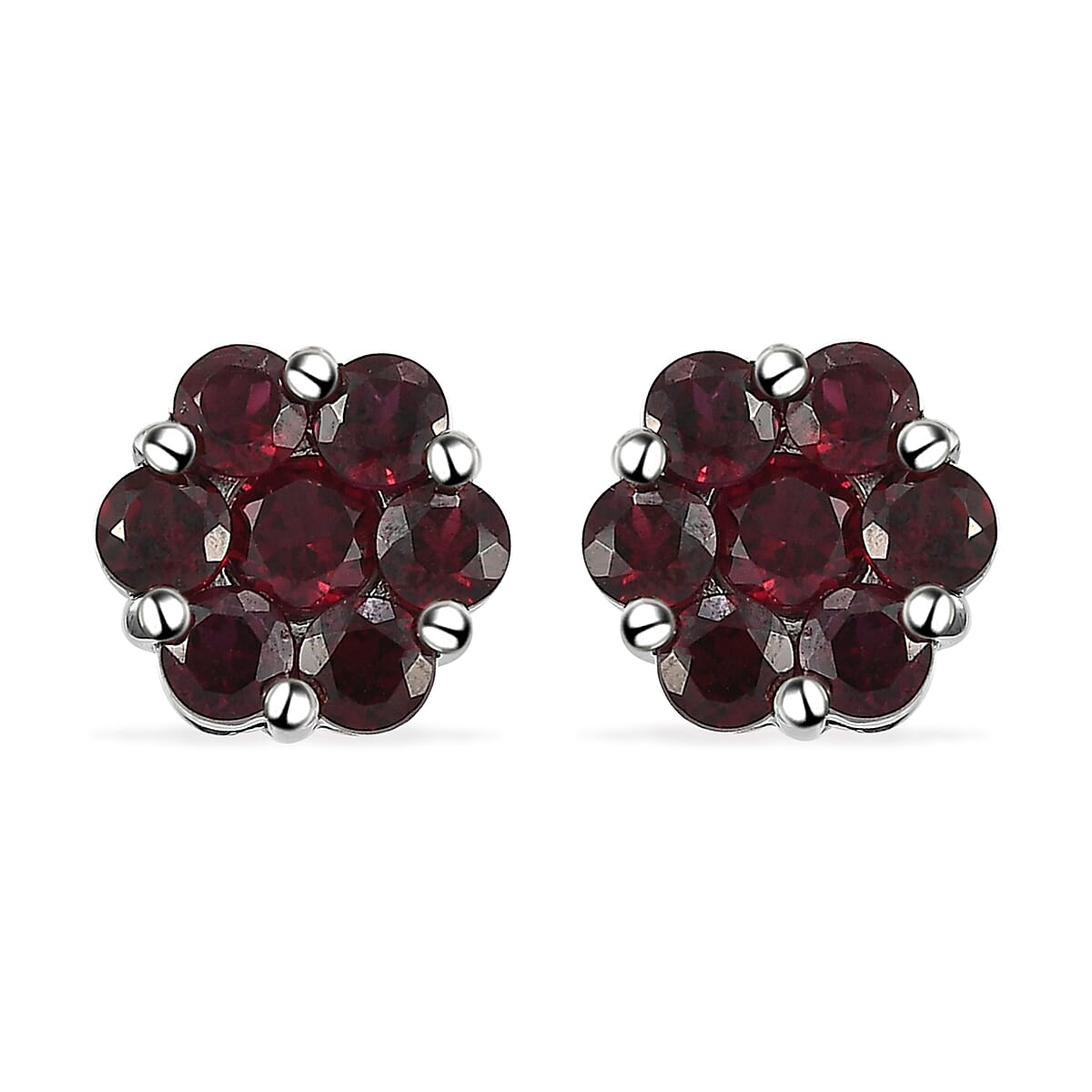 AMERICAN Arizona Anthill Garnet Floral Stud Earrings in Platinum Over Sterling Silver 2.15 ctw