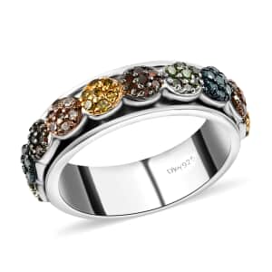Multi Diamond Spinner Ring, Multi Diamond Floral Ring, Rhodium and Platinum Over Sterling Silver Ring, Spinner Band Ring, Multi Diamond Ring, Diamond Fidget Ring 1.00 ctw