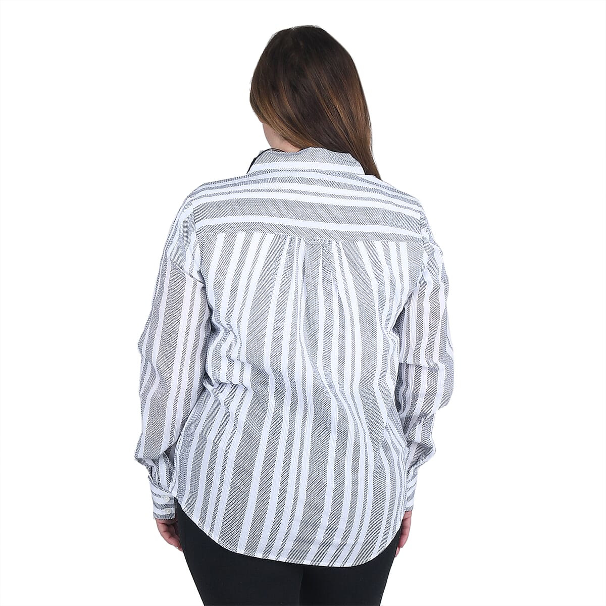 HARVE BENARD Gray and White Striped Button-up Shirt - S image number 1