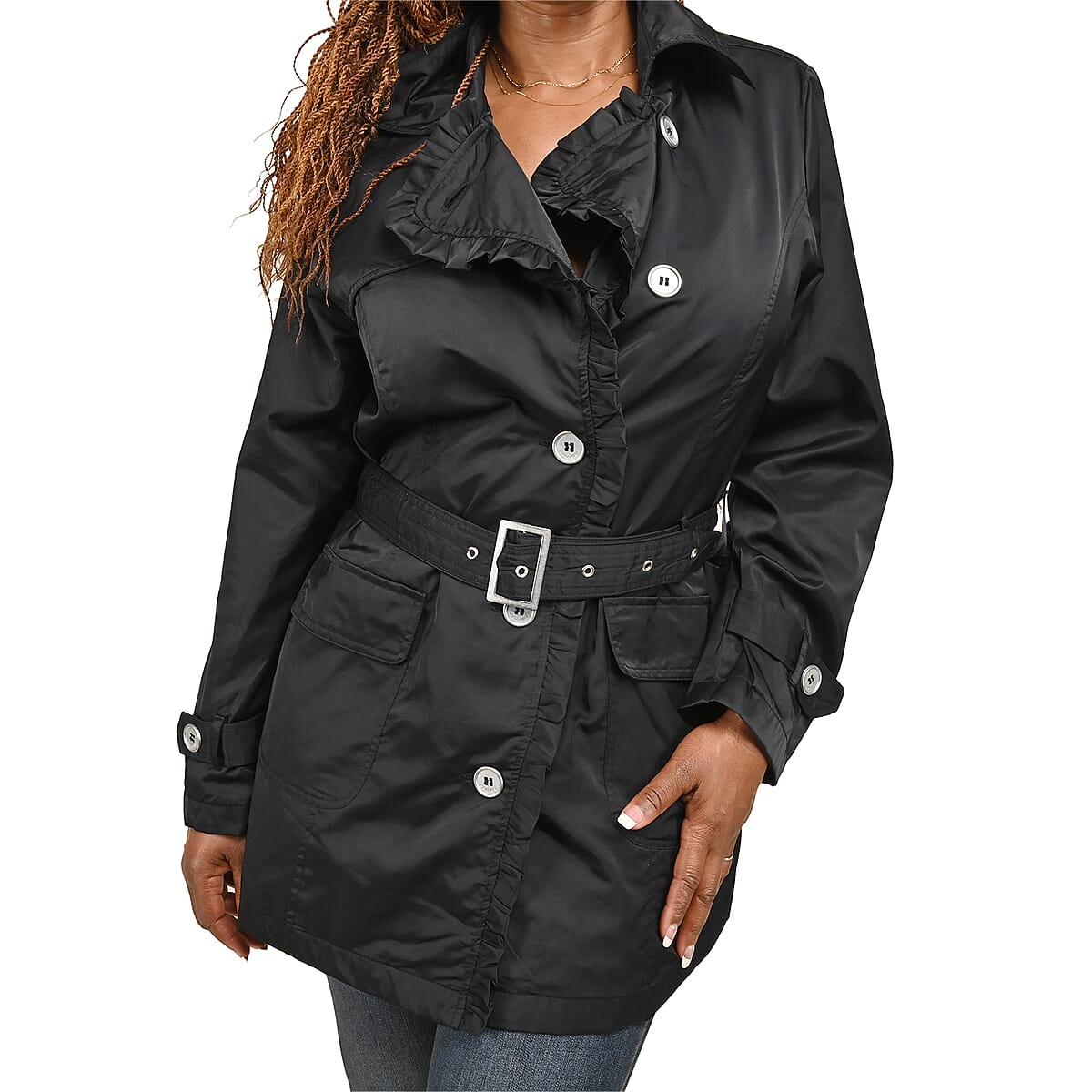 JOU JU Black Button-up Trench Coat - 1X image number 3