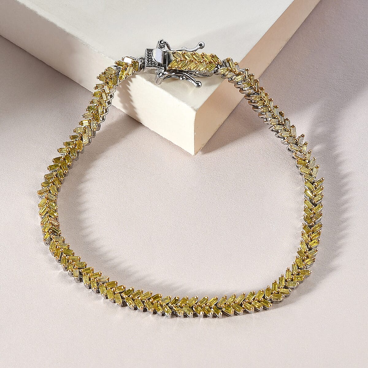 Yellow Diamond Cluster Bracelet in Rhodium and Platinum Over Sterling Silver (7.25 In) 3.00 ctw image number 1