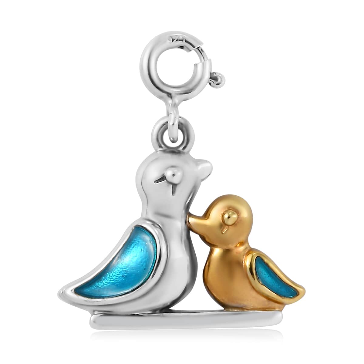 Enameled Mama and Baby Birds Charm in Sterling Silver 2.25 Grams image number 0