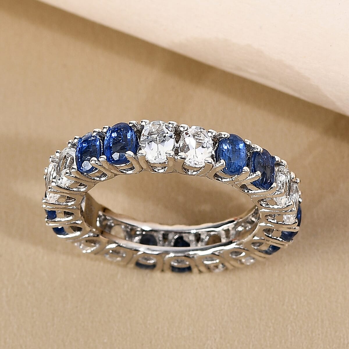 Kyanite and White Topaz Eternity Band Ring in Platinum Over Sterling Silver (Size 9.0) 4.70 ctw image number 1