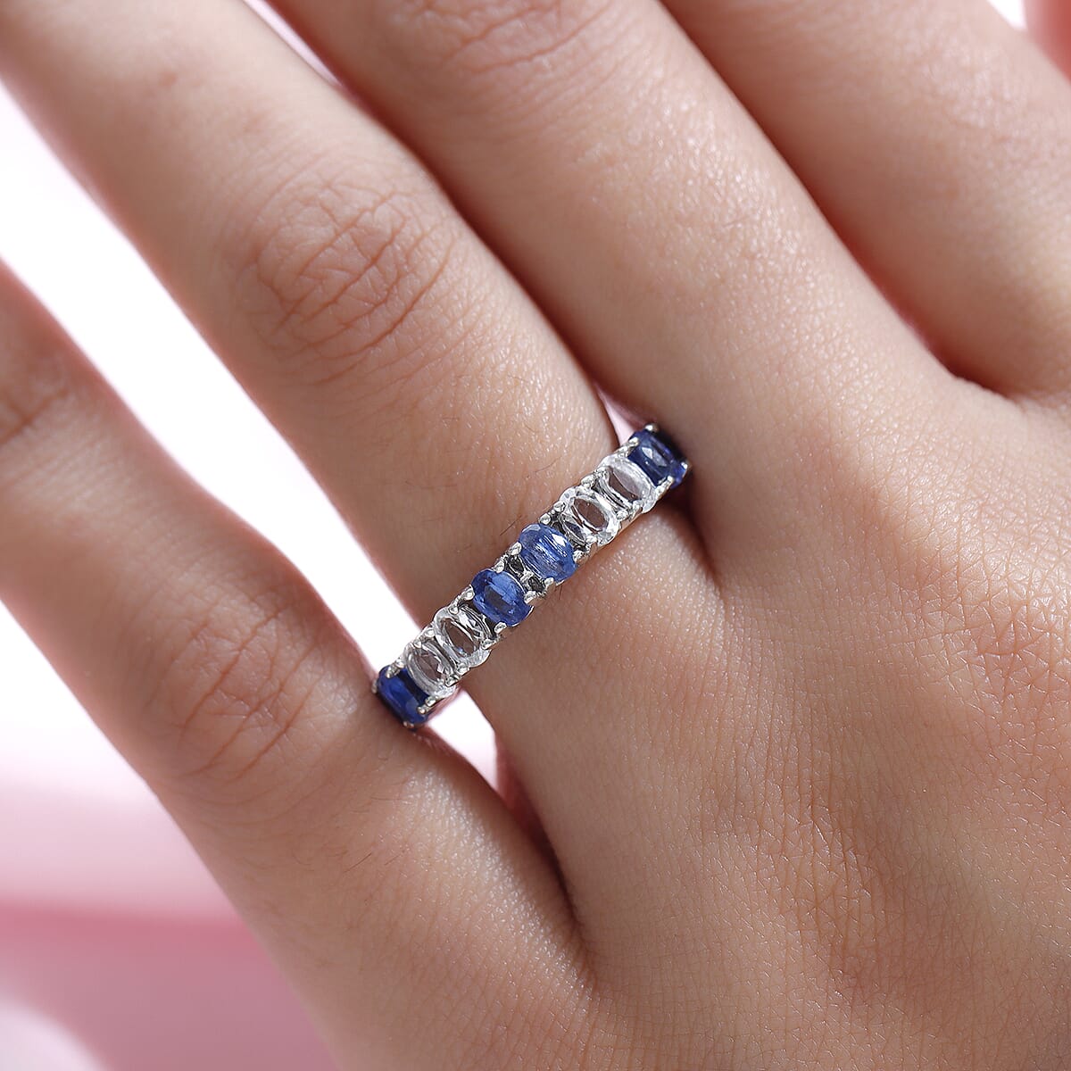 Kyanite and White Topaz Eternity Band Ring in Platinum Over Sterling Silver (Size 9.0) 4.70 ctw image number 2