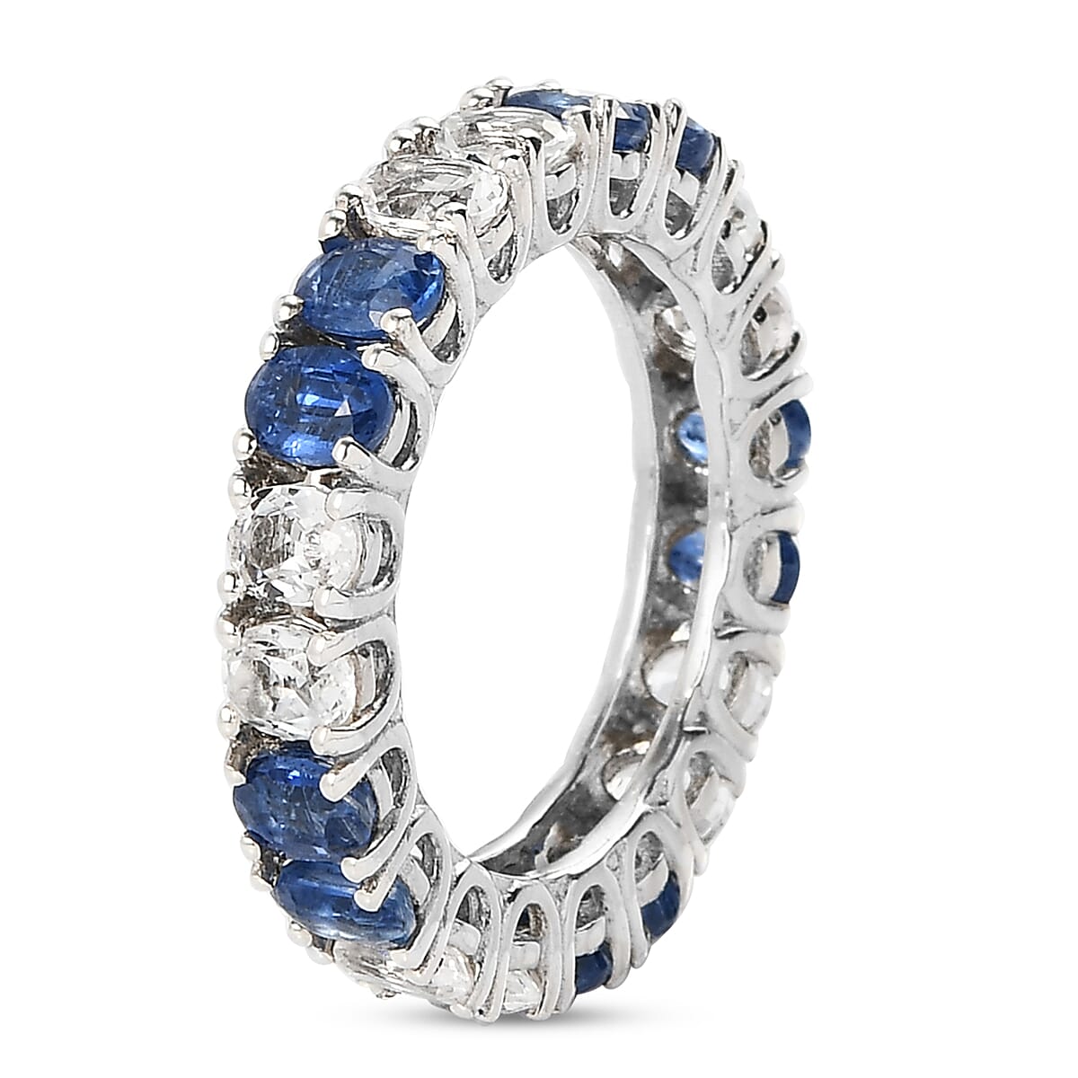 Kyanite and White Topaz Eternity Band Ring in Platinum Over Sterling Silver (Size 9.0) 4.70 ctw image number 3
