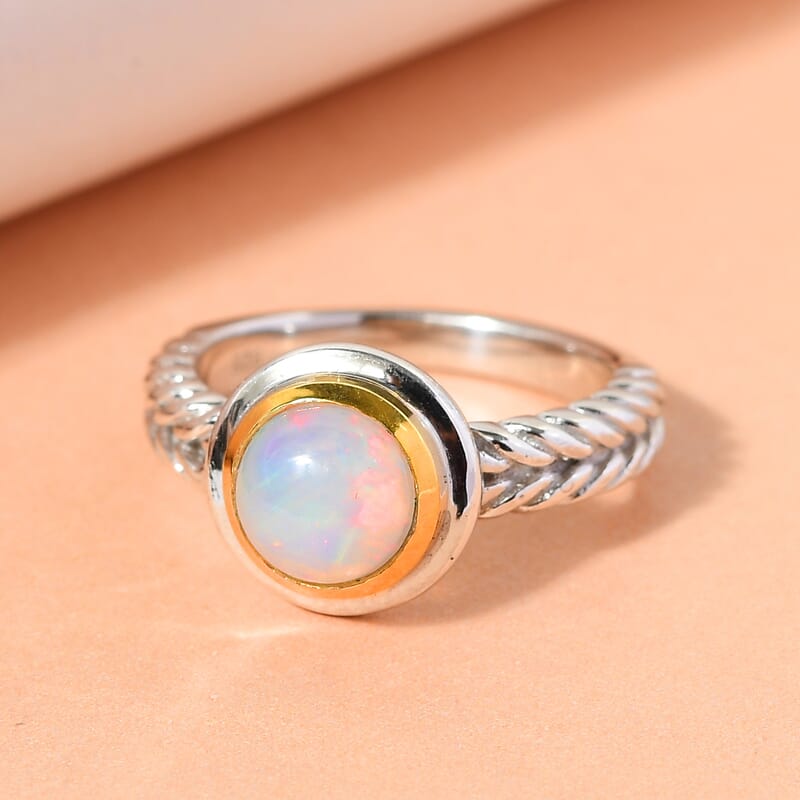 Ethiopian Welo Opal 1.00 ctw Ring in Platinum and 14K Yellow Gold Over Sterling Silver (Size 11.5)