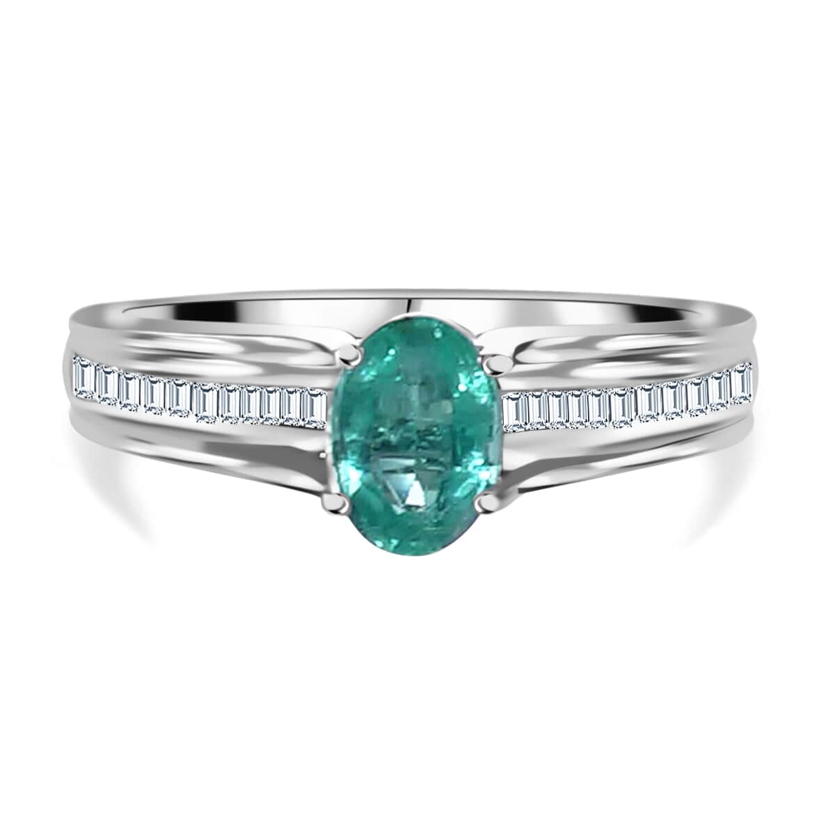 RHAPSODY 950 Platinum AAAA Ethiopian Emerald, Diamond (E-F, VS2) (0.20 cts) Bridge Ring (Size 8.0) (5.15 g) 1.00 ctw image number 0
