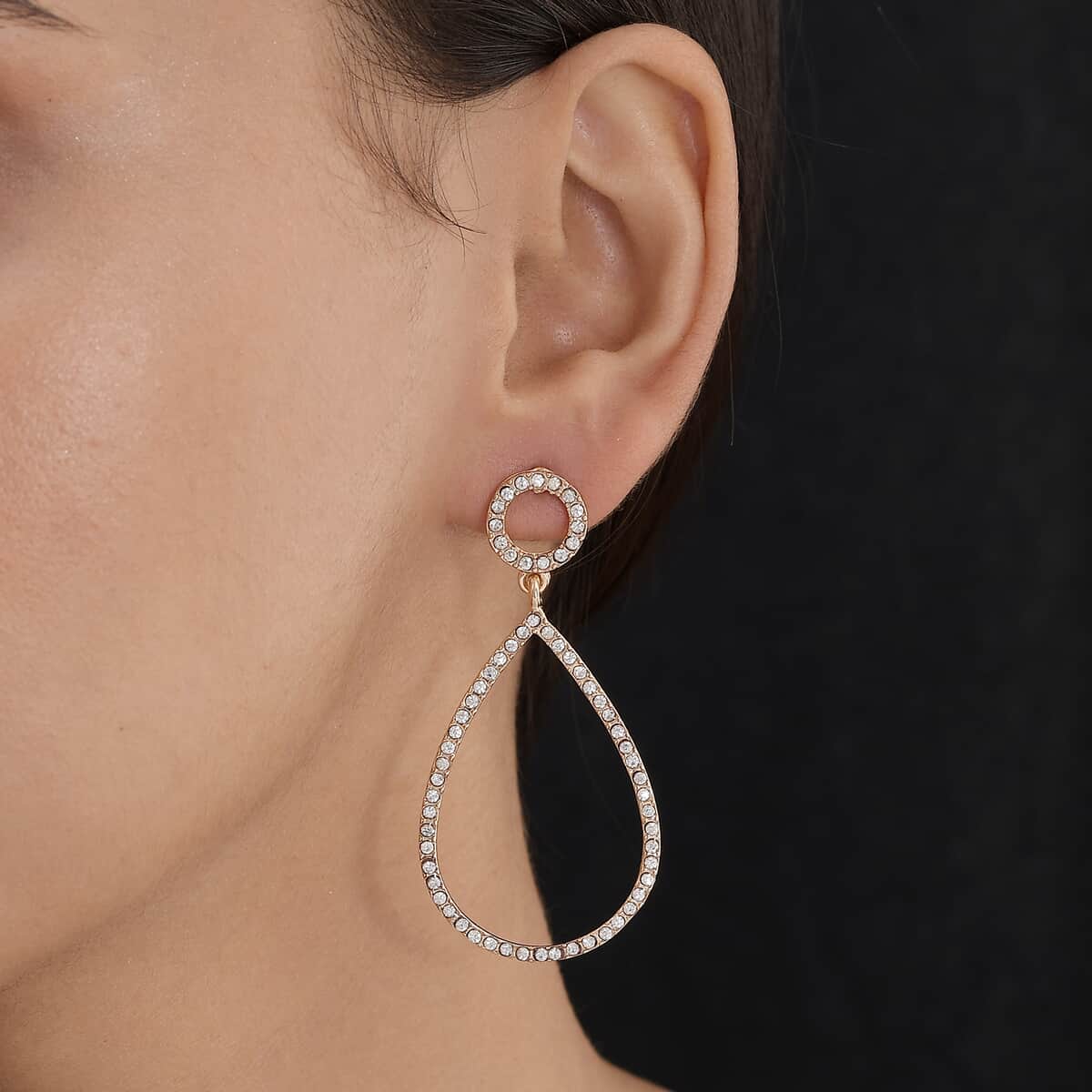 Austrian Crystal Drop Earrings in Goldtone image number 2