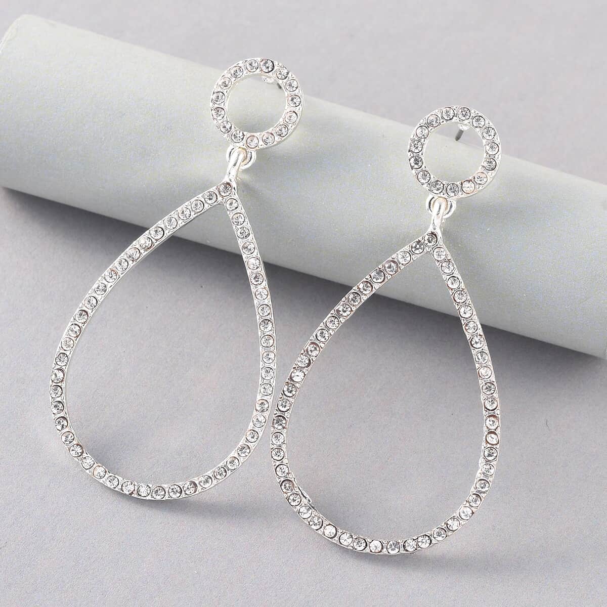 Austrian Crystal Drop Earrings in Silvertone image number 1