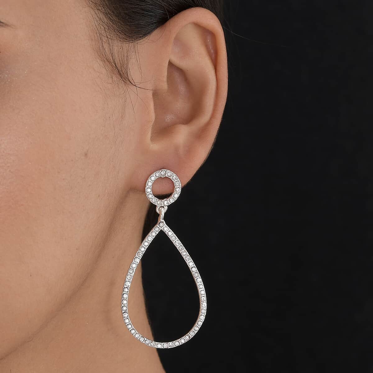 Austrian Crystal Drop Earrings in Silvertone image number 2