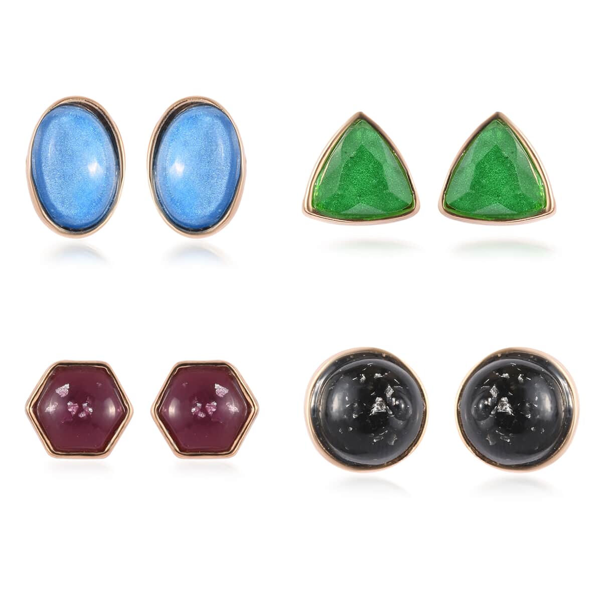 Multi Color Resin Set of 4 Stud Earrings in Rosetone image number 0