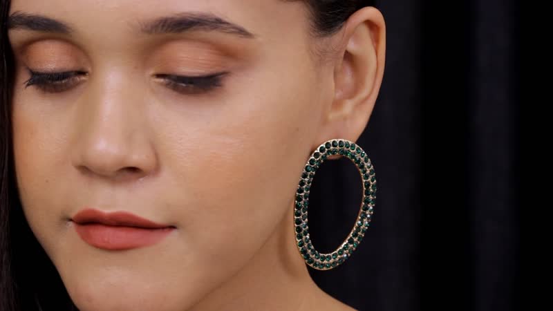 Emerald Green Crystal Earrings in Rosetone