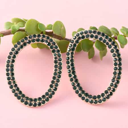 Emerald Green Crystal Earrings in Rosetone image number 1