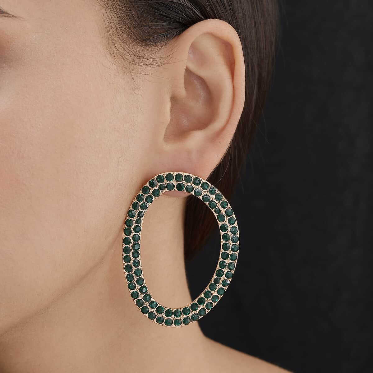 Emerald Green Crystal Earrings in Rosetone image number 2