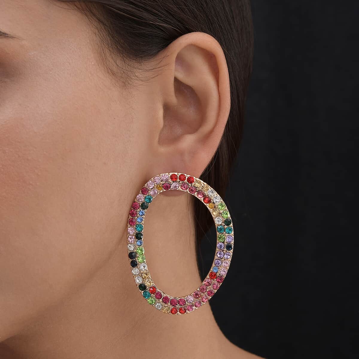 Multi Color Crystal Earrings in Rosetone image number 2