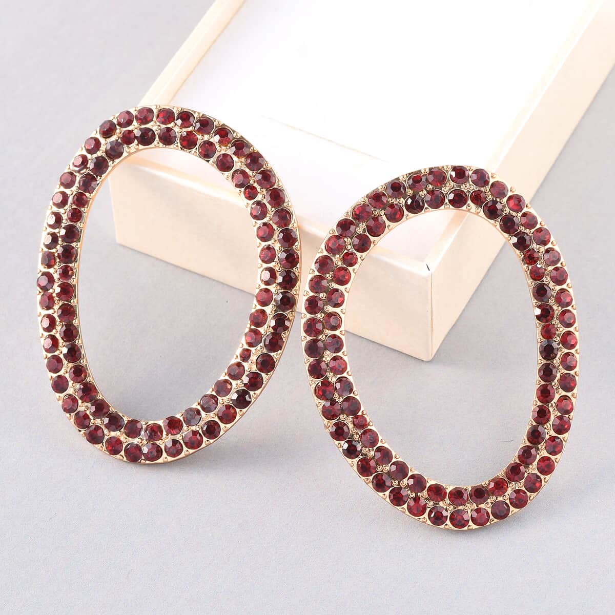 Red Color Crystal Earrings in Rosetone image number 1