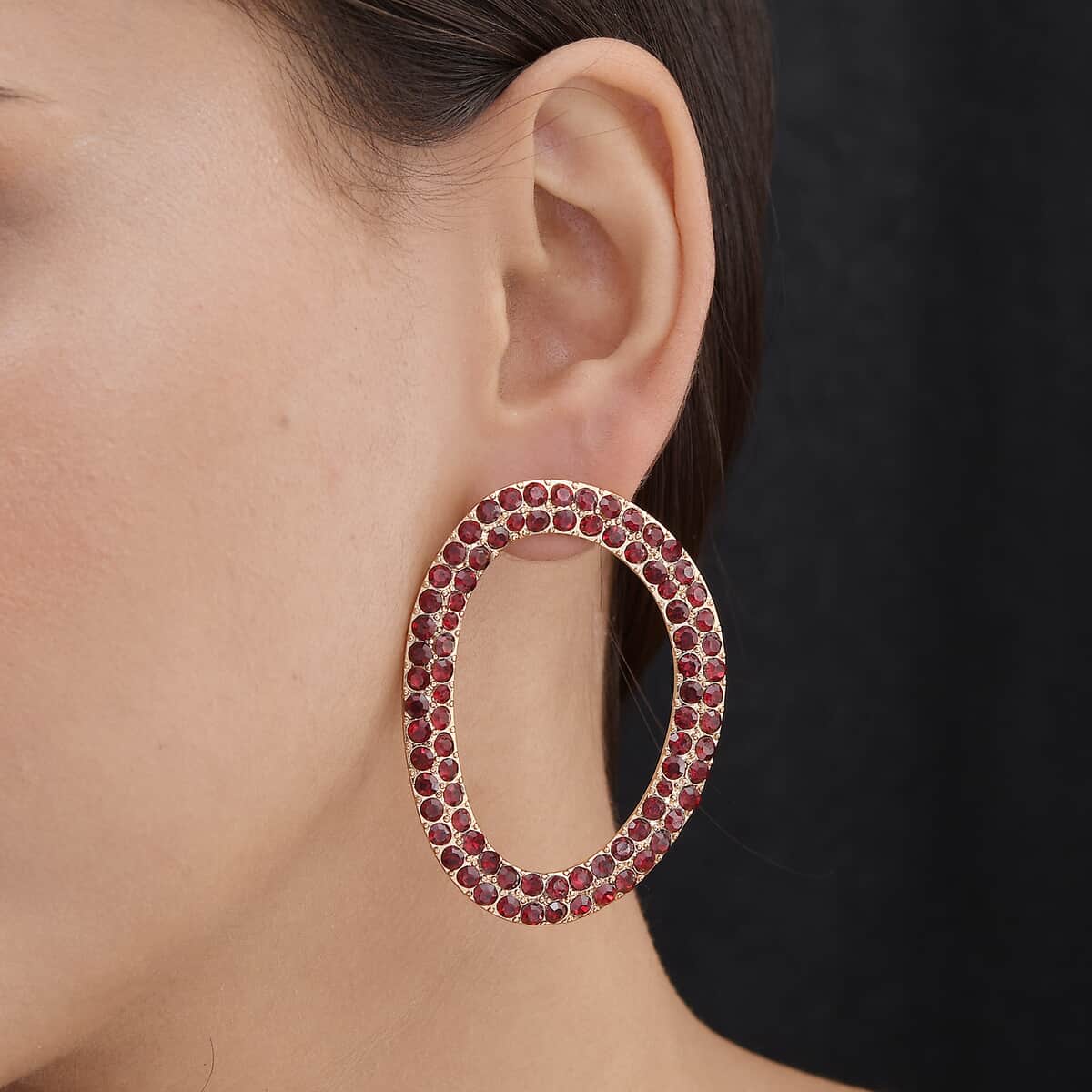 Red Color Crystal Earrings in Rosetone image number 2
