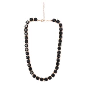 Black Resin Statement Necklace 16.5-19.5 Inches in Goldtone