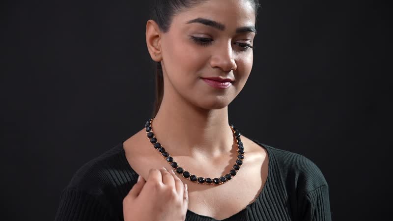 Black Resin Statement Necklace 16.5-19.5 Inches in Goldtone