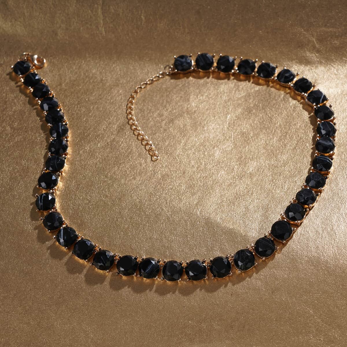Black Resin Statement Necklace 16.5-19.5 Inches in Goldtone image number 1