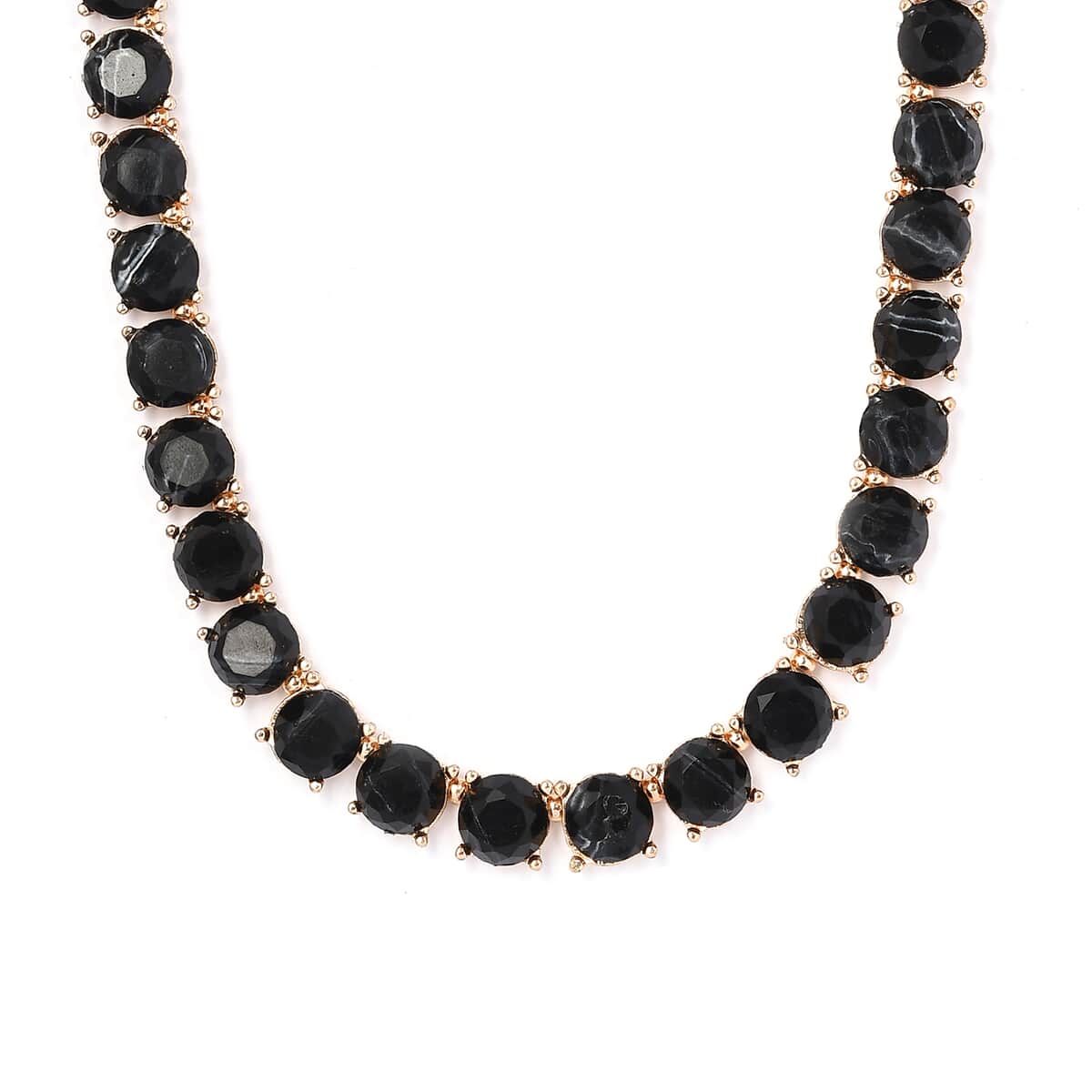 Black Resin Statement Necklace 16.5-19.5 Inches in Goldtone image number 3