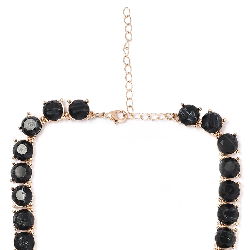 Black Resin Statement Necklace 16.5-19.5 Inches in Goldtone