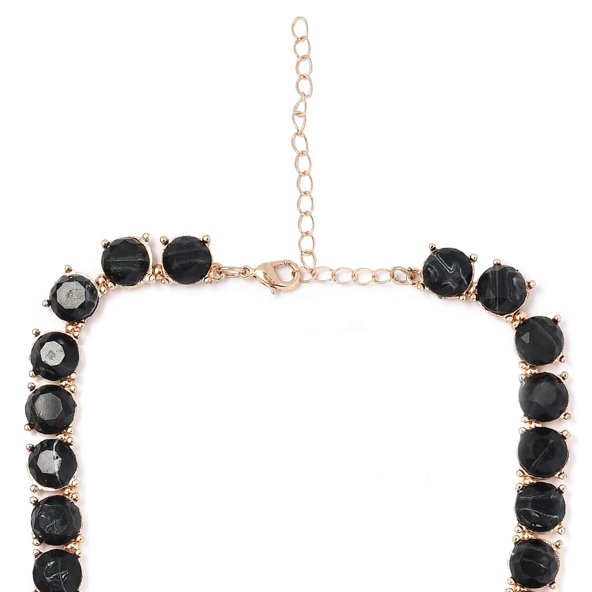 Black Resin Statement Necklace 16.5-19.5 Inches in Goldtone image number 4