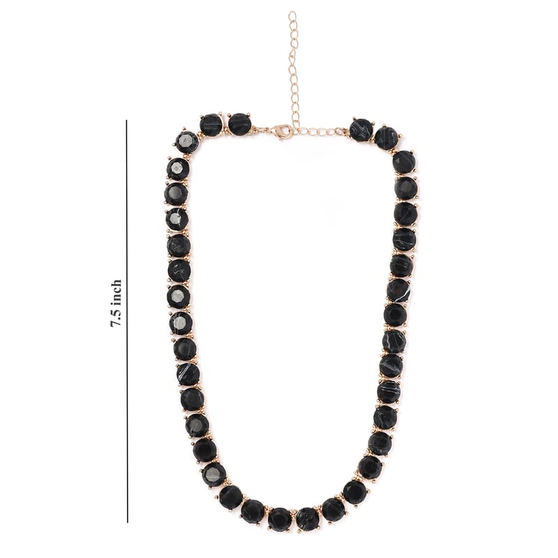 Black Resin Statement Necklace 16.5-19.5 Inches in Goldtone