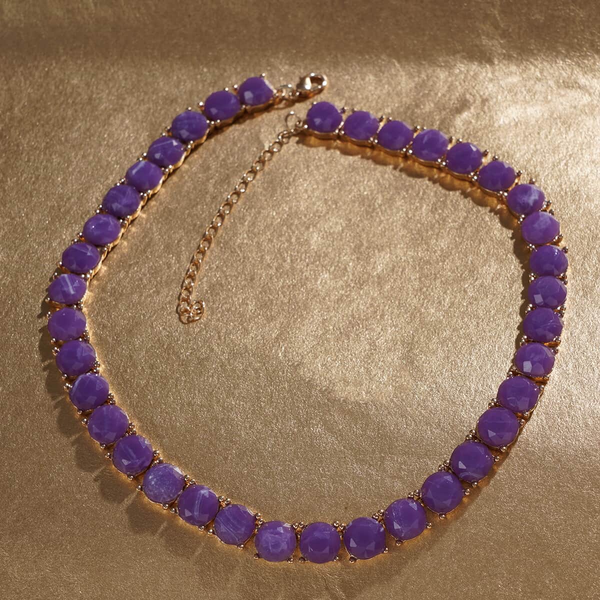 Purple Resin Statement Necklace 16.5-19.5 Inches in Goldtone image number 1
