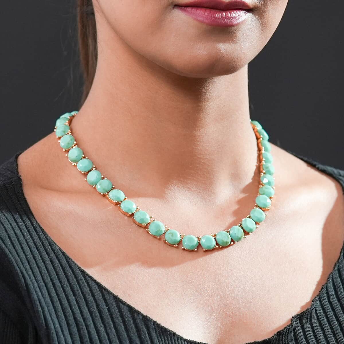 Turquoise Resin Statement Necklace 16.5-19.50 Inches in Goldtone image number 2