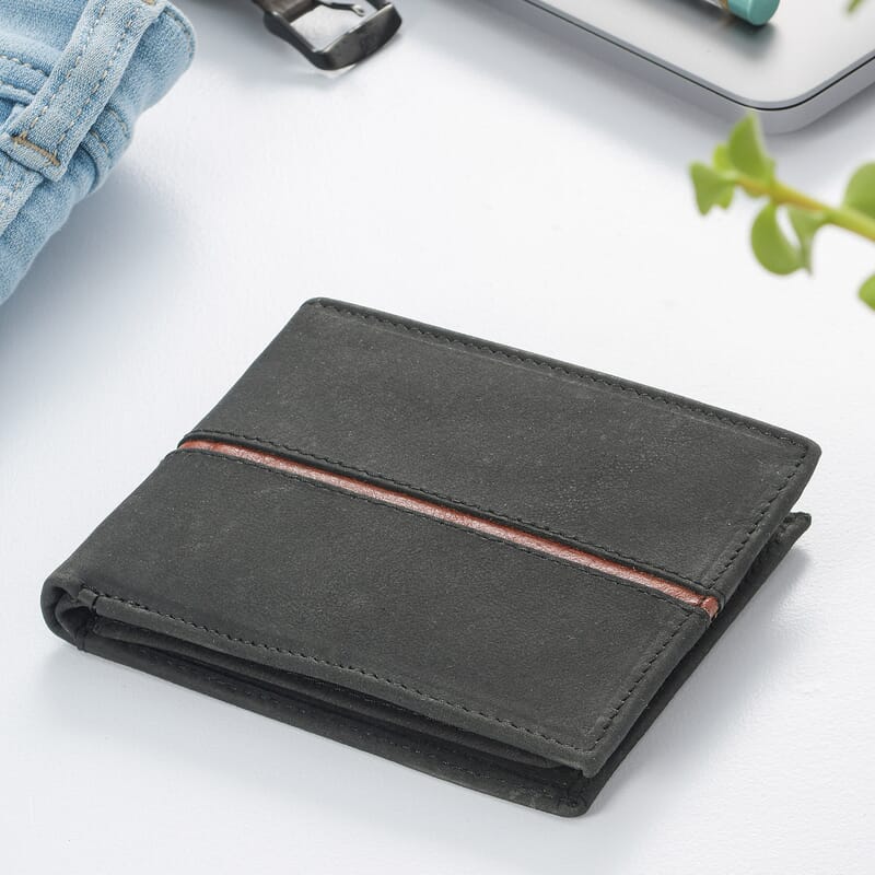 Union Code Black Genuine Leather Bi Fold Men's RFID Wallet