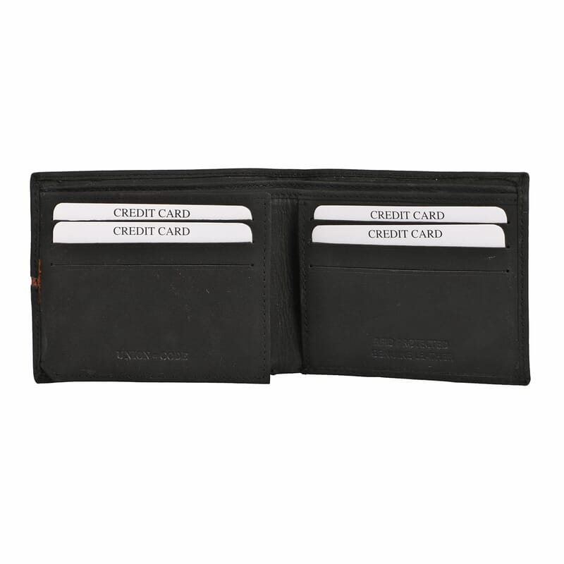 Union Code Black Genuine Leather Bi Fold Men's RFID Wallet