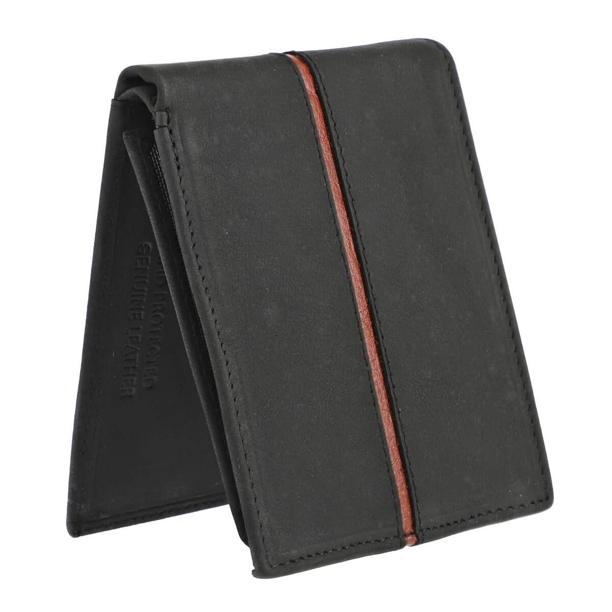 Union Code Black Genuine Leather Bi Fold Men's RFID Wallet image number 5