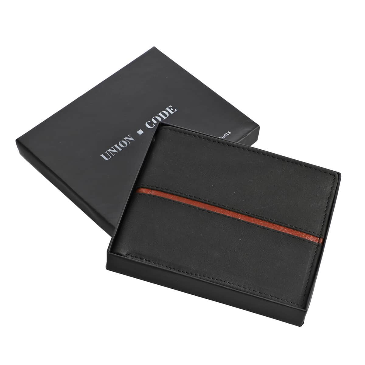 "UNION CODE Genuine Leather Bi Fold Men's Wallet (RFID Protected) SIZE: 4.25(L)x3.25(H) inches COLOR: Black" image number 6