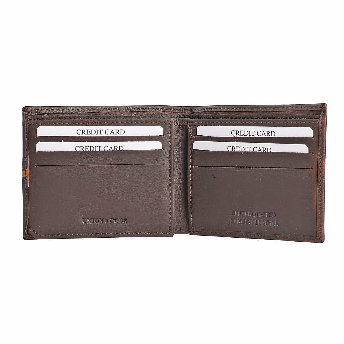 Union Code Brown Genuine Leather Bi Fold Men's RFID Wallet image number 4