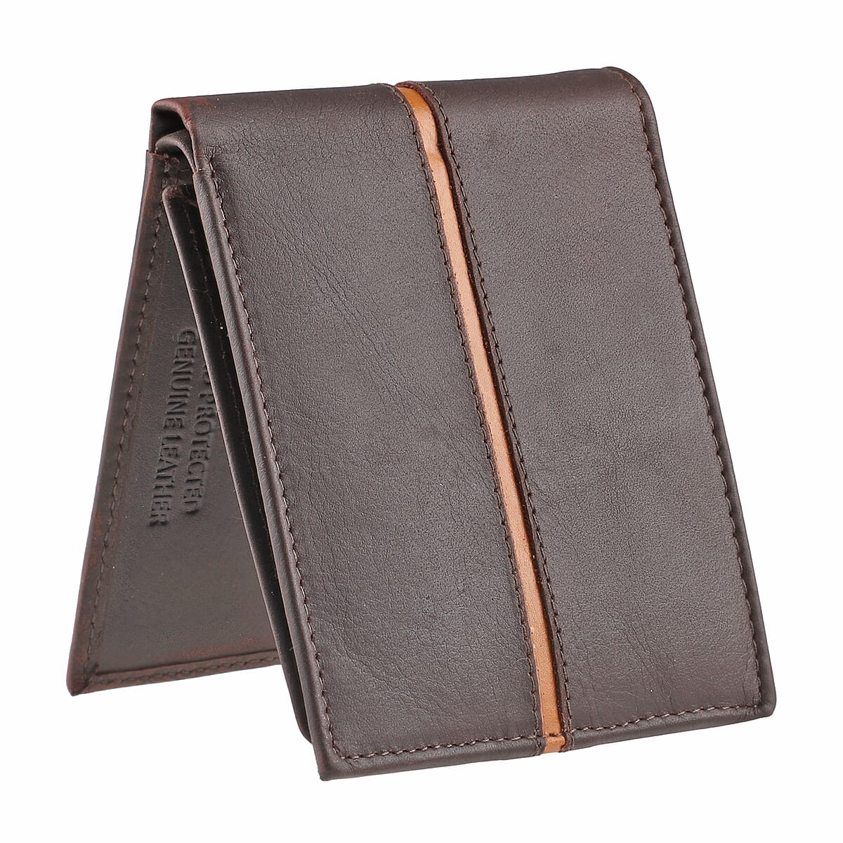 Union Code Brown Genuine Leather Bi Fold Men's RFID Wallet image number 5