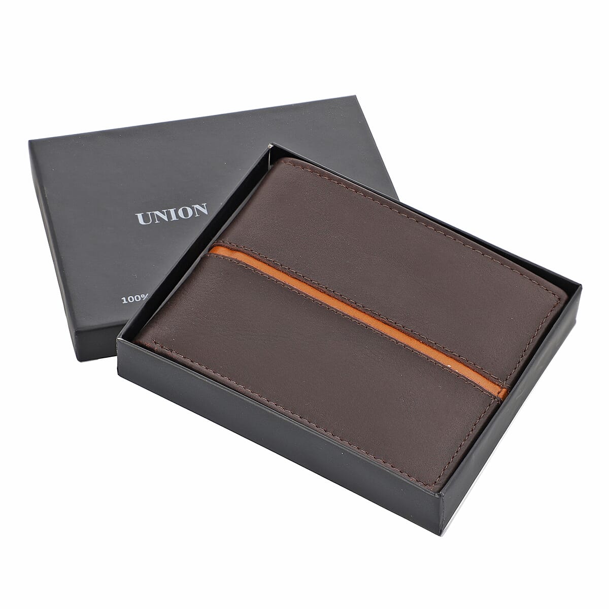 Union Code Brown Genuine Leather Bi Fold Men's RFID Wallet image number 6