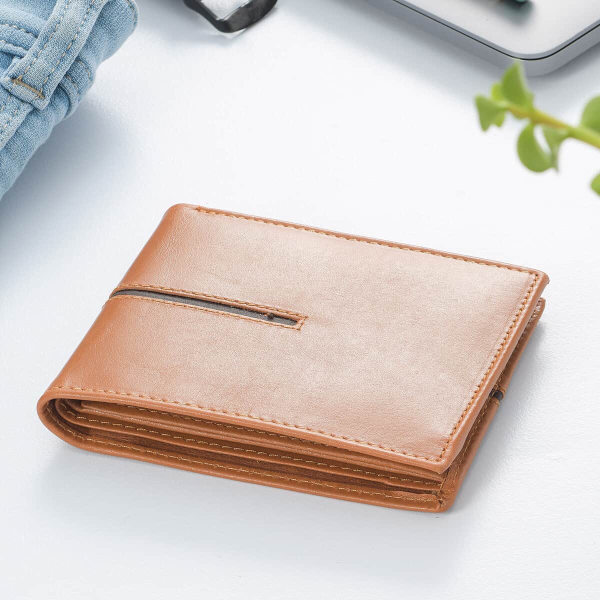 Father's Day Special Union Code Tan Genuine Leather RFID Protected Slim Minimalist Bifold Men's Wallet image number 1