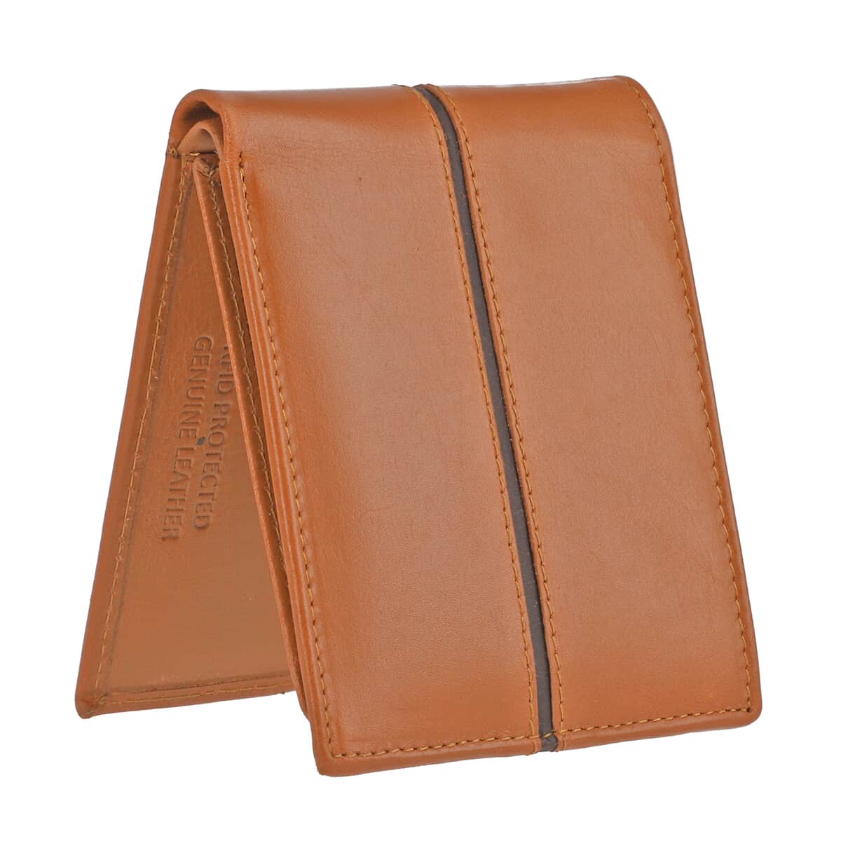 Father's Day Special Union Code Tan Genuine Leather RFID Protected Slim Minimalist Bifold Men's Wallet image number 4