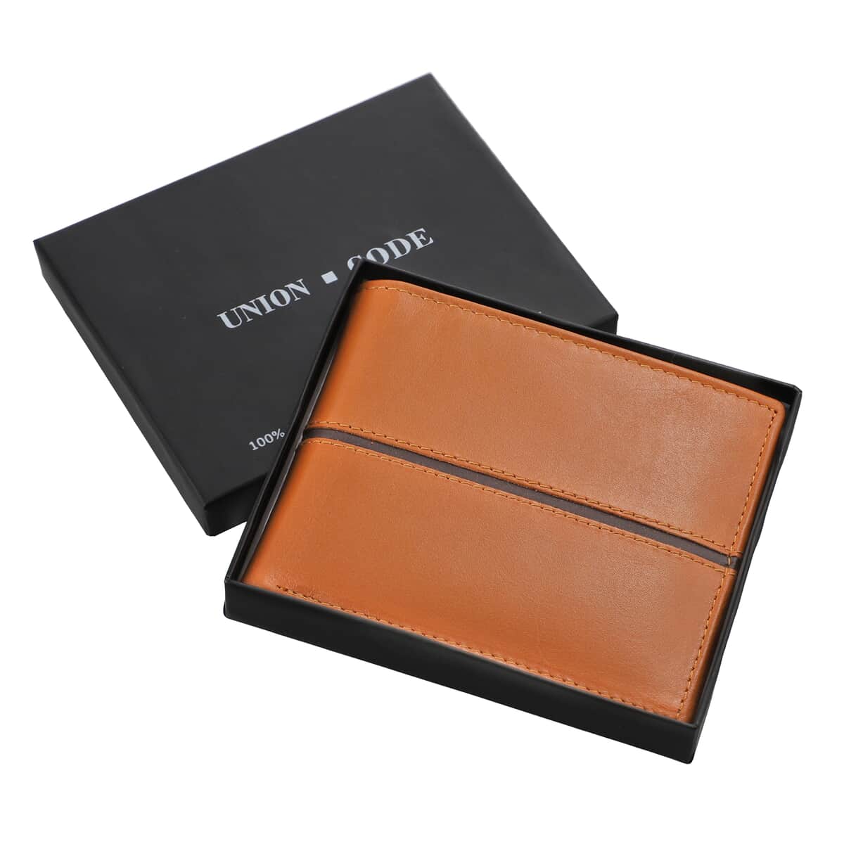 Father's Day Special Union Code Tan Genuine Leather RFID Protected Slim Minimalist Bifold Men's Wallet image number 5