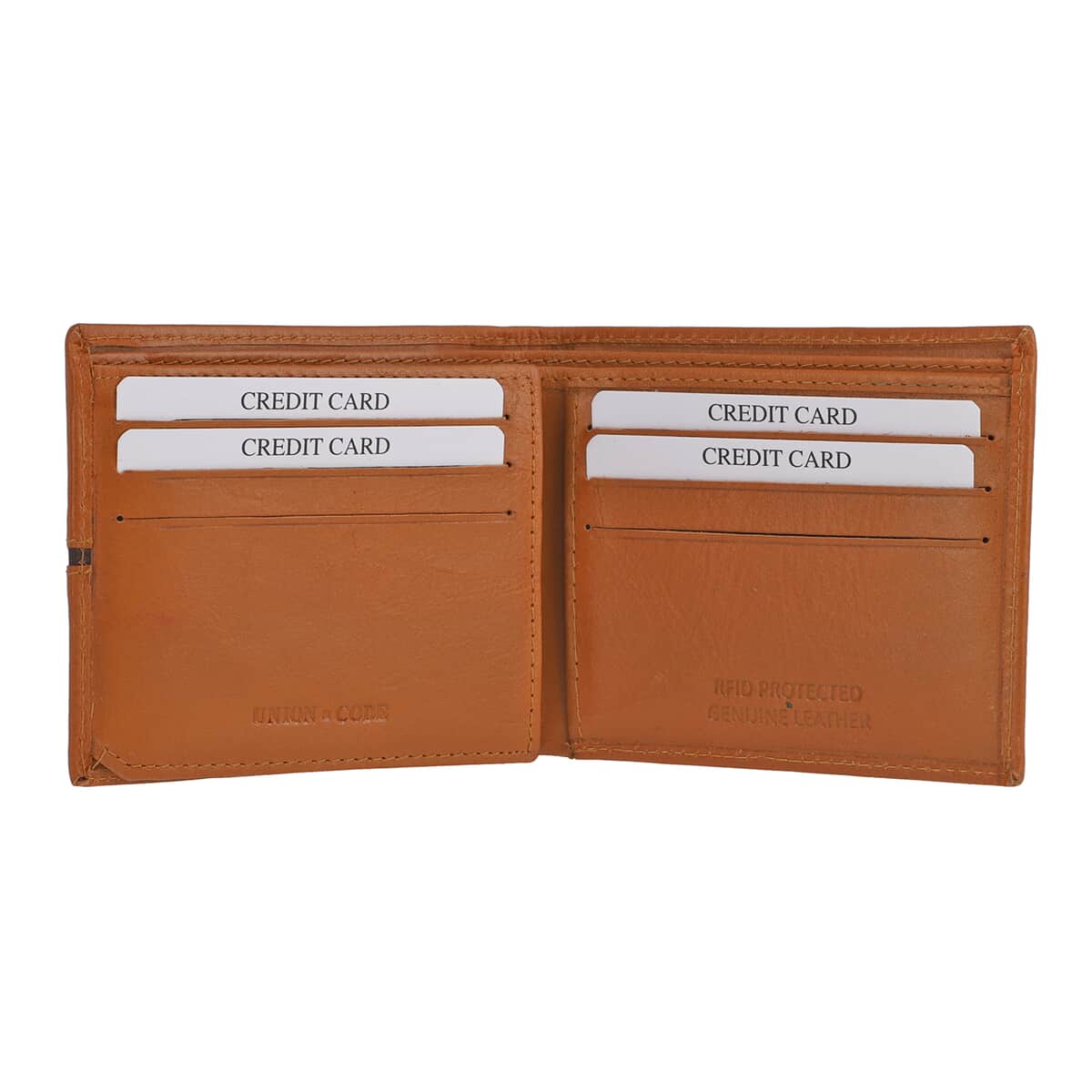 Father's Day Special Union Code Tan Genuine Leather RFID Protected Slim Minimalist Bifold Men's Wallet image number 6