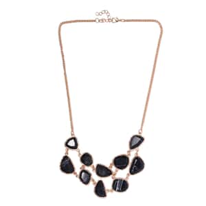Black Resin Layered Statement Necklace 18.50 Inches in Rosetone