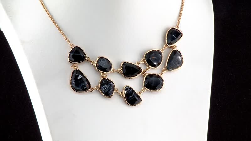 Black Resin Layered Statement Necklace 18.50 Inches in Rosetone