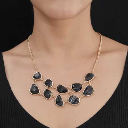 Black Resin Layered Statement Necklace 18.50 Inches in Rosetone image number 2