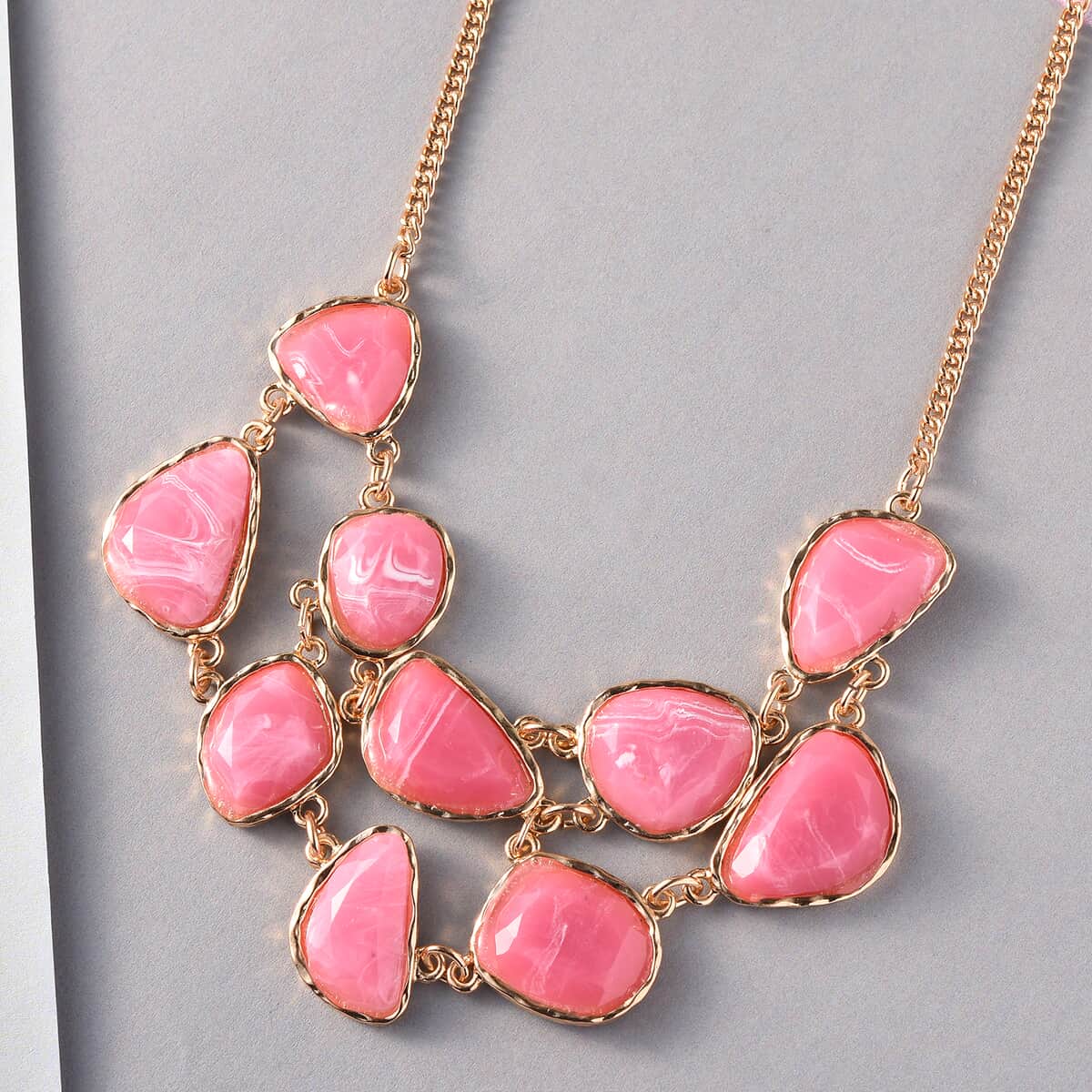 Pink Resin Layered Statement Necklace 18.50 Inches in Rosetone image number 1
