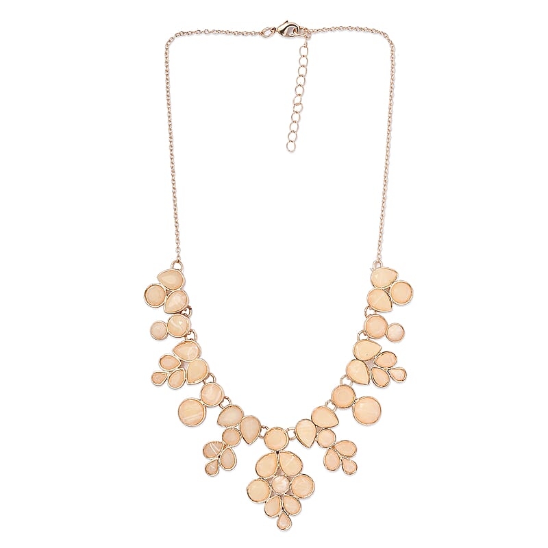 Beige Resin Statement Necklace 17-20 Inches in Goldtone