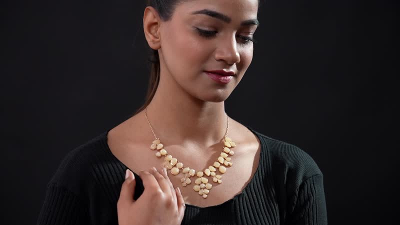 Beige Resin Statement Necklace 17-20 Inches in Goldtone