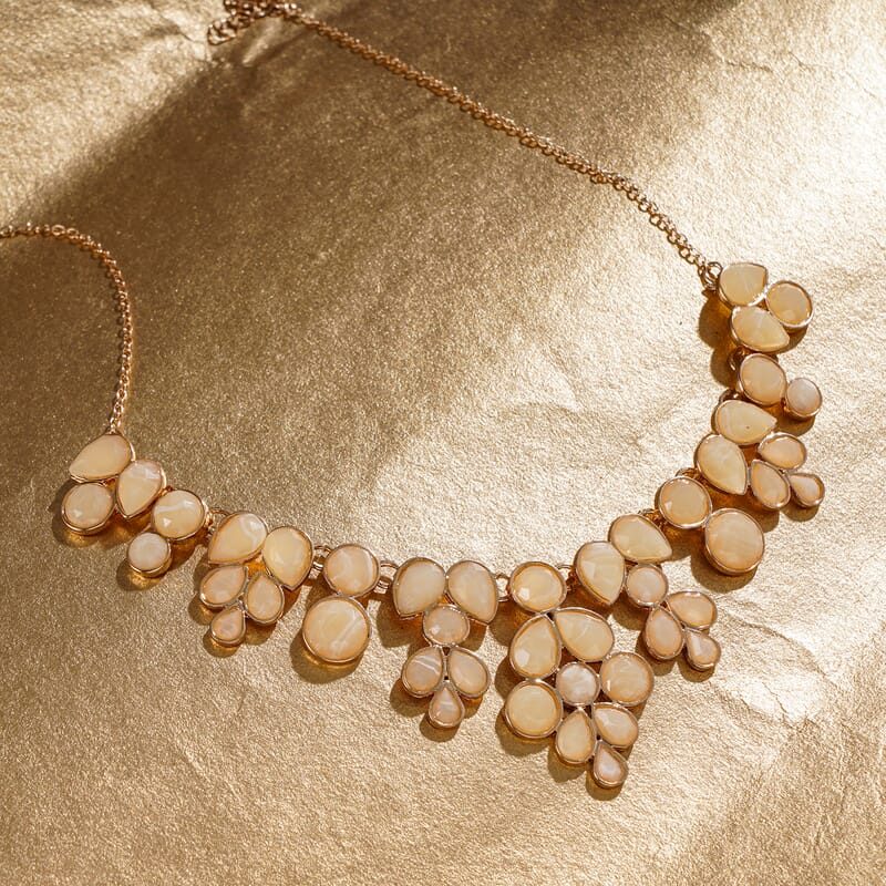 Beige Resin Statement Necklace 17-20 Inches in Goldtone