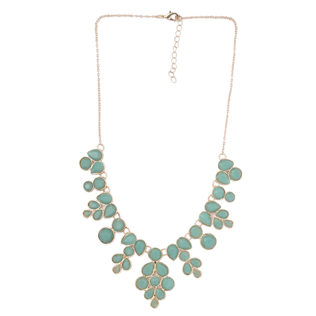 Sea Green Resin Statement Necklace 17-20 Inches in Goldtone image number 0